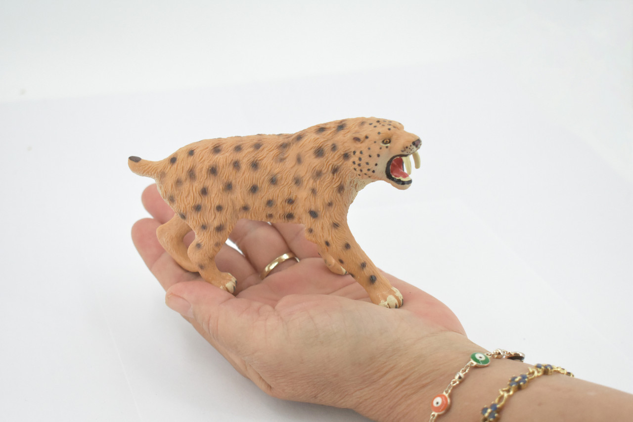 Saber Tooth Cat, Tiger, Museum Quality, Hand Painted, Realistic, Rubber, Animal, Figure, Model, Toy, Kids, Educational, Gift,     5"      CH675 BB171