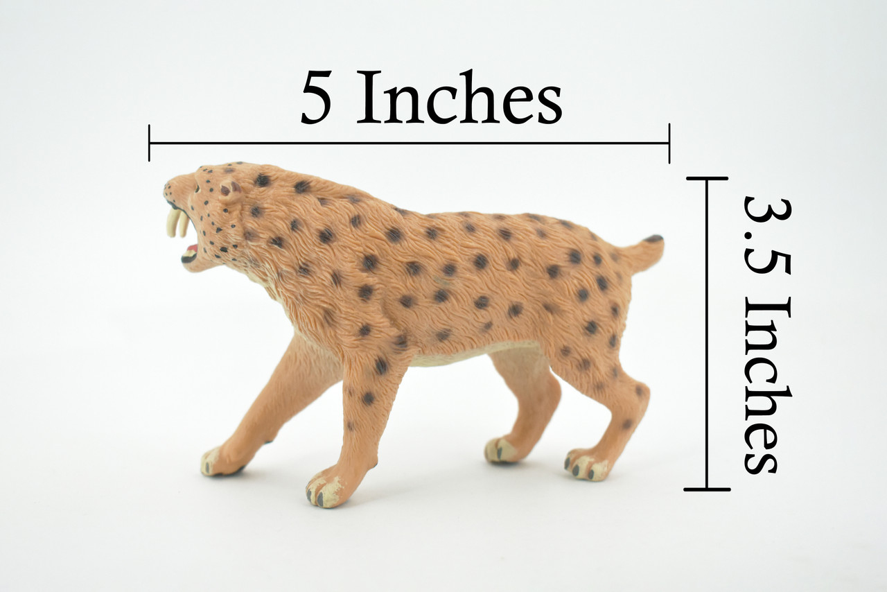 Saber Tooth Cat, Tiger, Museum Quality, Hand Painted, Realistic, Rubber, Animal, Figure, Model, Toy, Kids, Educational, Gift,     5"      CH675 BB171