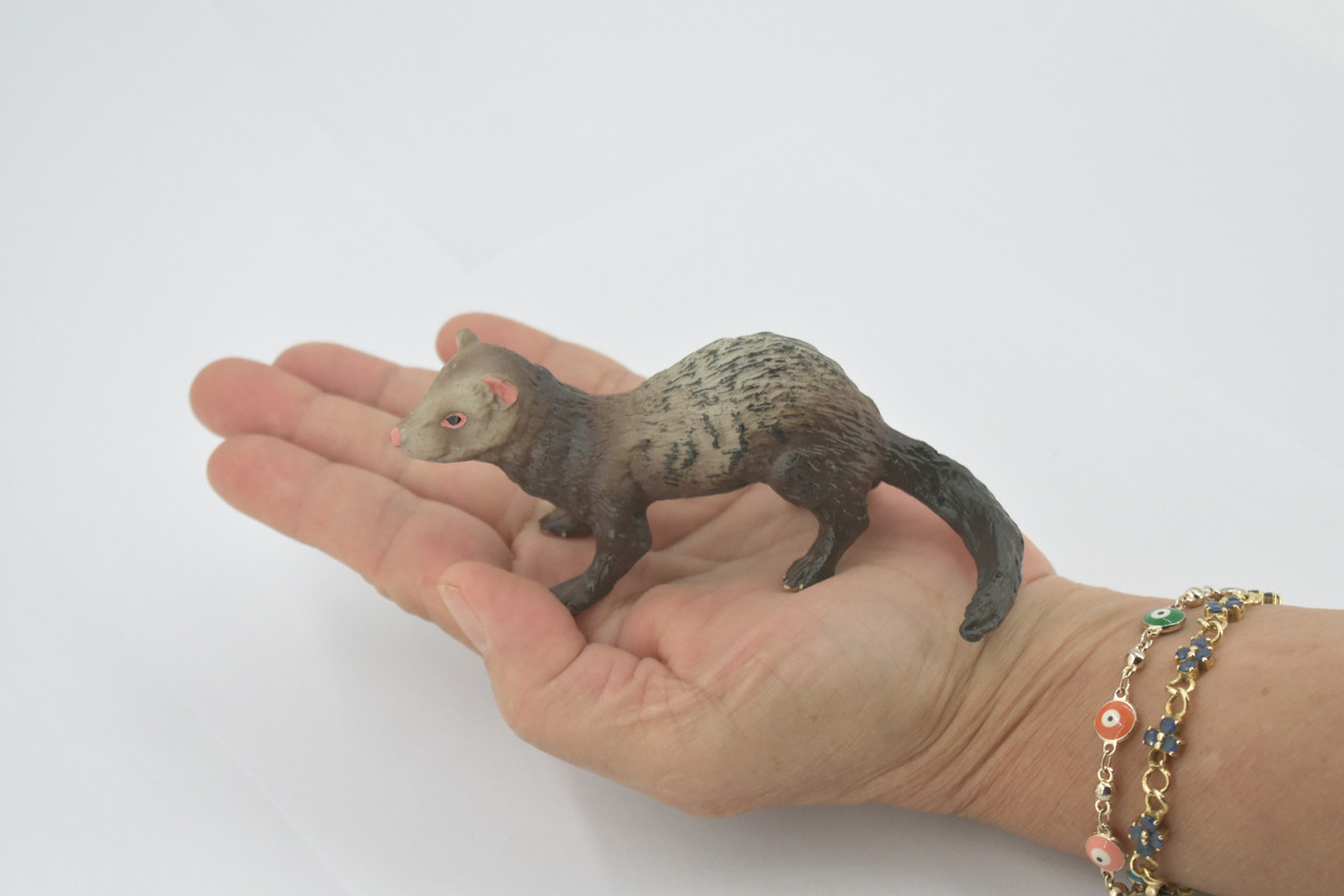 Ferret, Domesticated Weasel, Brown, Mustelidae, Museum Quality, Hand Painted, Rubber, Educational, Realistic, Lifelike, Toy, Kids, Gift, 5" CH692 BB173