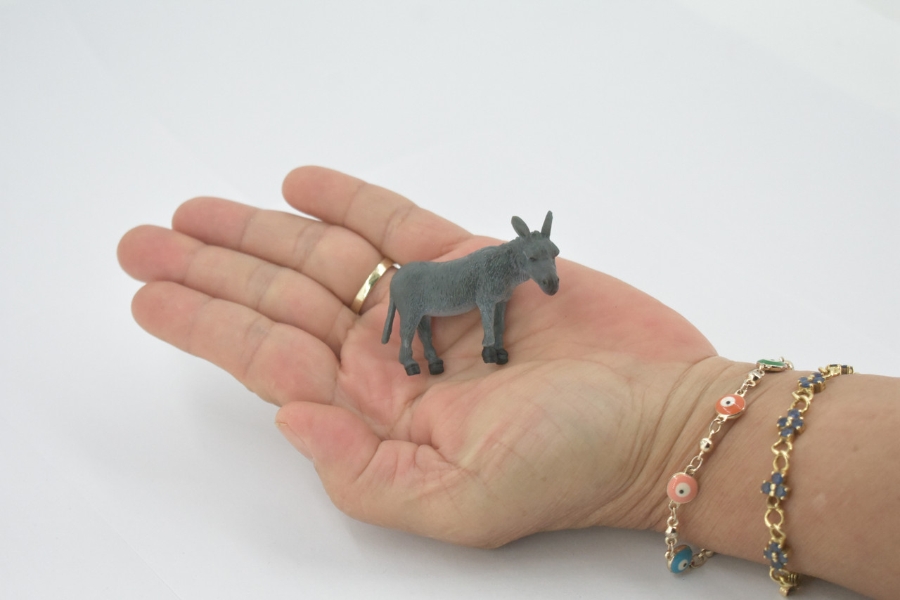 Donkey, Domesticated equine, Jackass, High Quality, Hand Painted, Rubber Animal, Realistic, Figure, Model, Toy, Kids, Educational, Gift,    2"     CH710 BB174