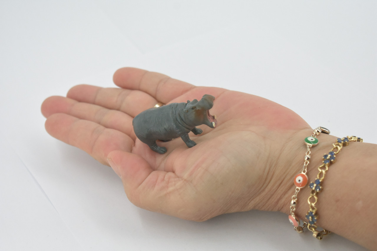 Hippo, Hippopotamus, High Quality, Hand Painted, Rubber, Realistic, Figure, Model, Replica, Toy, Kids, Educational, Gift,       2"        CH724 BB176