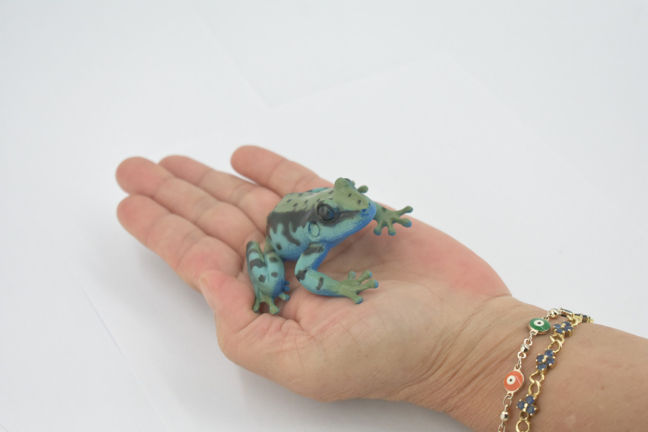 Frog, Green & Blue, Amphibians, High Quality, Hand Painted, Rubber, Realistic, Model, Replica, Toy, Kids, Educational, Gift,      2 1/2"     RI32 B177  