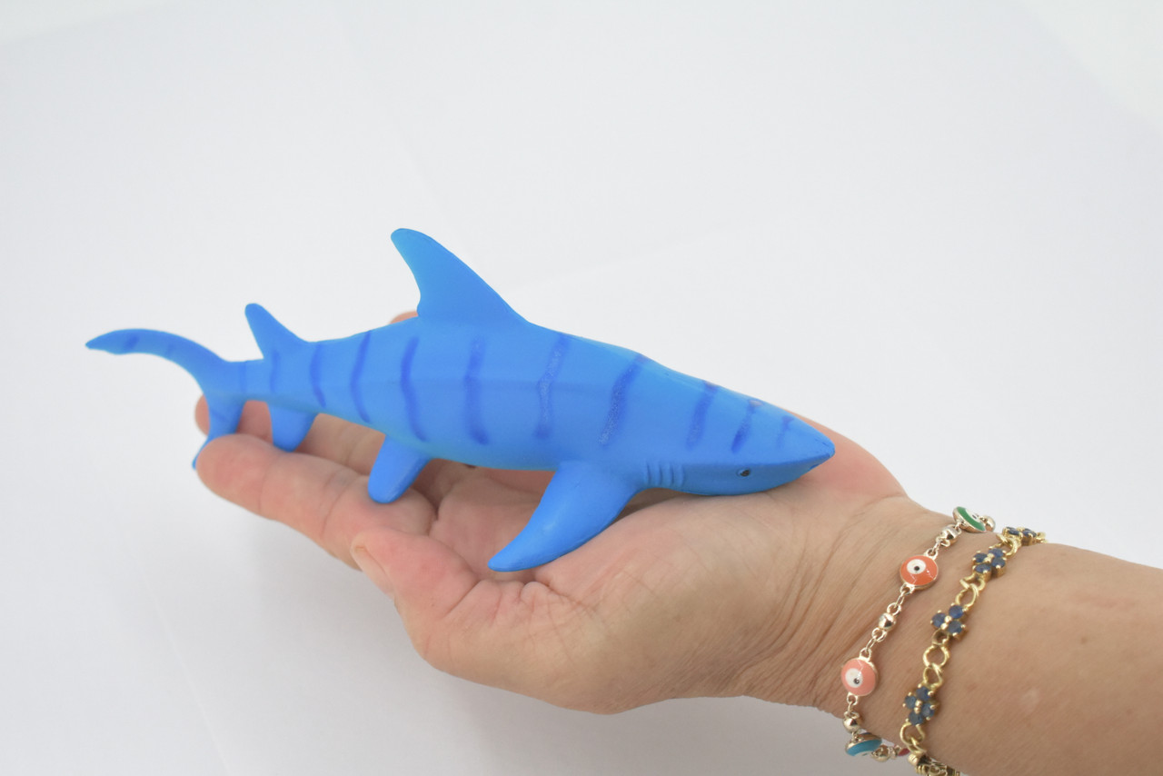Shark, Blue Shark, High Quality, Hand Painted, Soft Rubber, Requiem Shark, Realistic, Toy, Figure, Model, Replica, Kids, Educational, Gift,      7"    CWG307 B382 