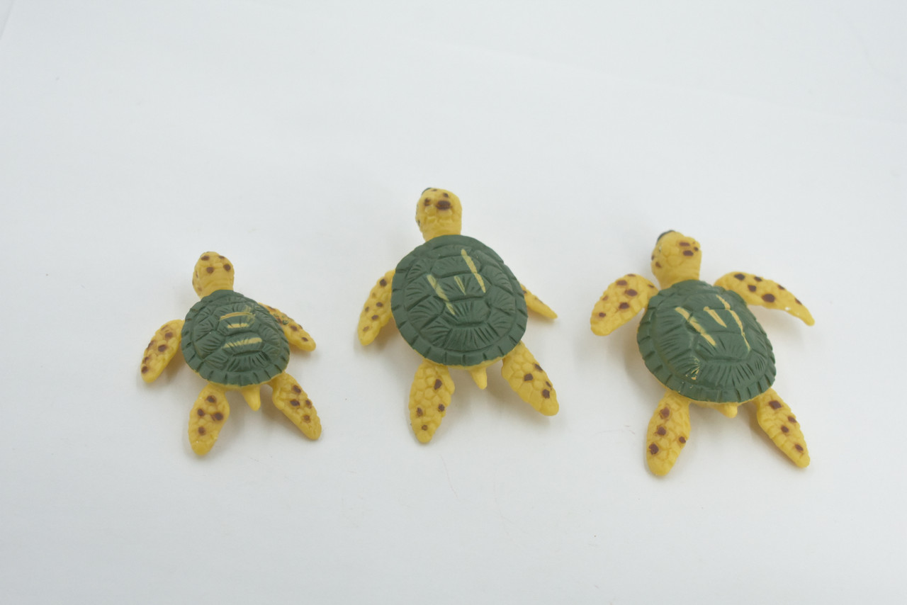 Sea Turtle, 3 Piece Set, 3 Sizes, Design, Realistic, Figure, Reptile, Educational, Lifelike, Model, Figurine, Replica, Toy, Kids, Gift,      3"