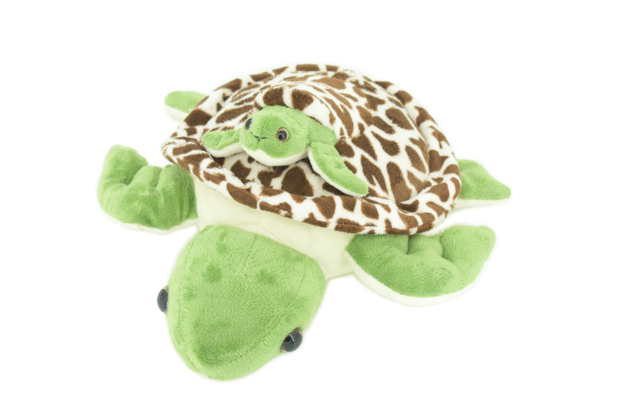 Sea Turtle with Baby, Plush Animal, Soft, Stuffed, Toy, Educational, Realistic Turtle Design, Educational, Figure, Lifelike, Replica, Gift,       10"    PK01 B497