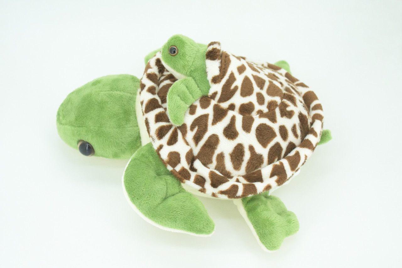Sea Turtle with Baby, Plush Animal, Soft, Stuffed, Toy, Educational, Realistic Turtle Design, Educational, Figure, Lifelike, Replica, Gift,       10"    PK01 B497