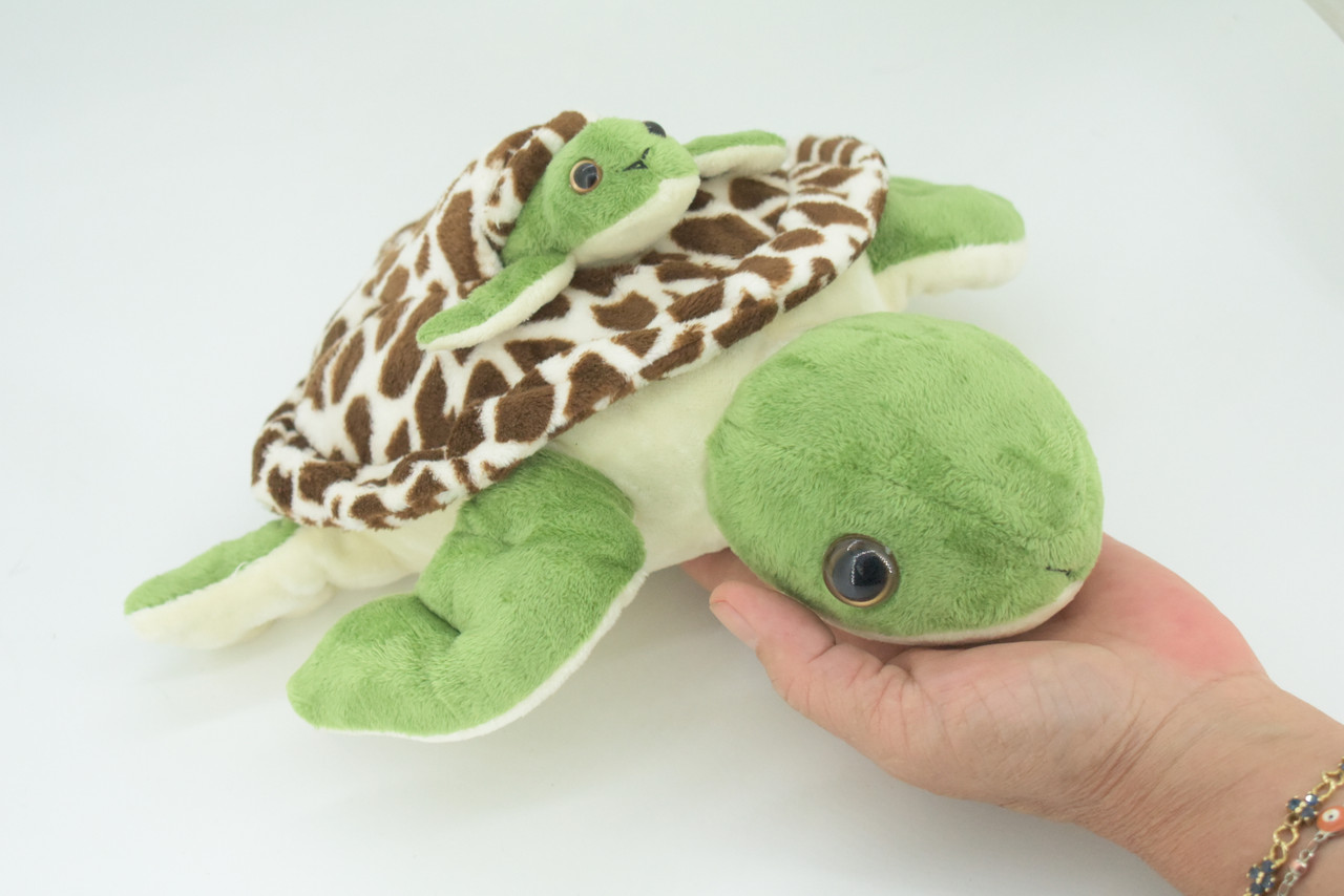Sea Turtle with Baby, Plush Animal, Soft, Stuffed, Toy, Educational, Realistic Turtle Design, Educational, Figure, Lifelike, Replica, Gift,       10"    PK01 B497