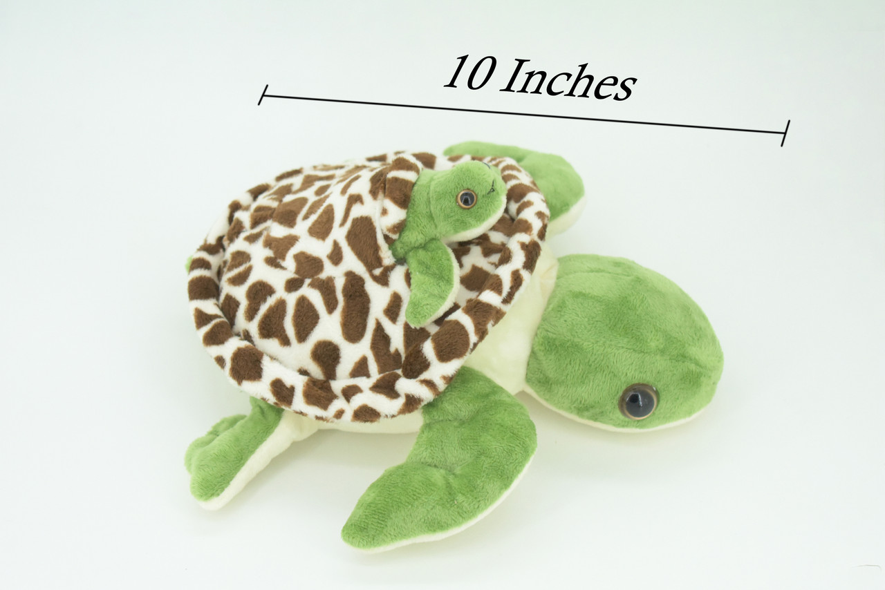 Sea Turtle with Baby, Plush Animal, Soft, Stuffed, Toy, Educational, Realistic Turtle Design, Educational, Figure, Lifelike, Replica, Gift,       10"    PK01 B497