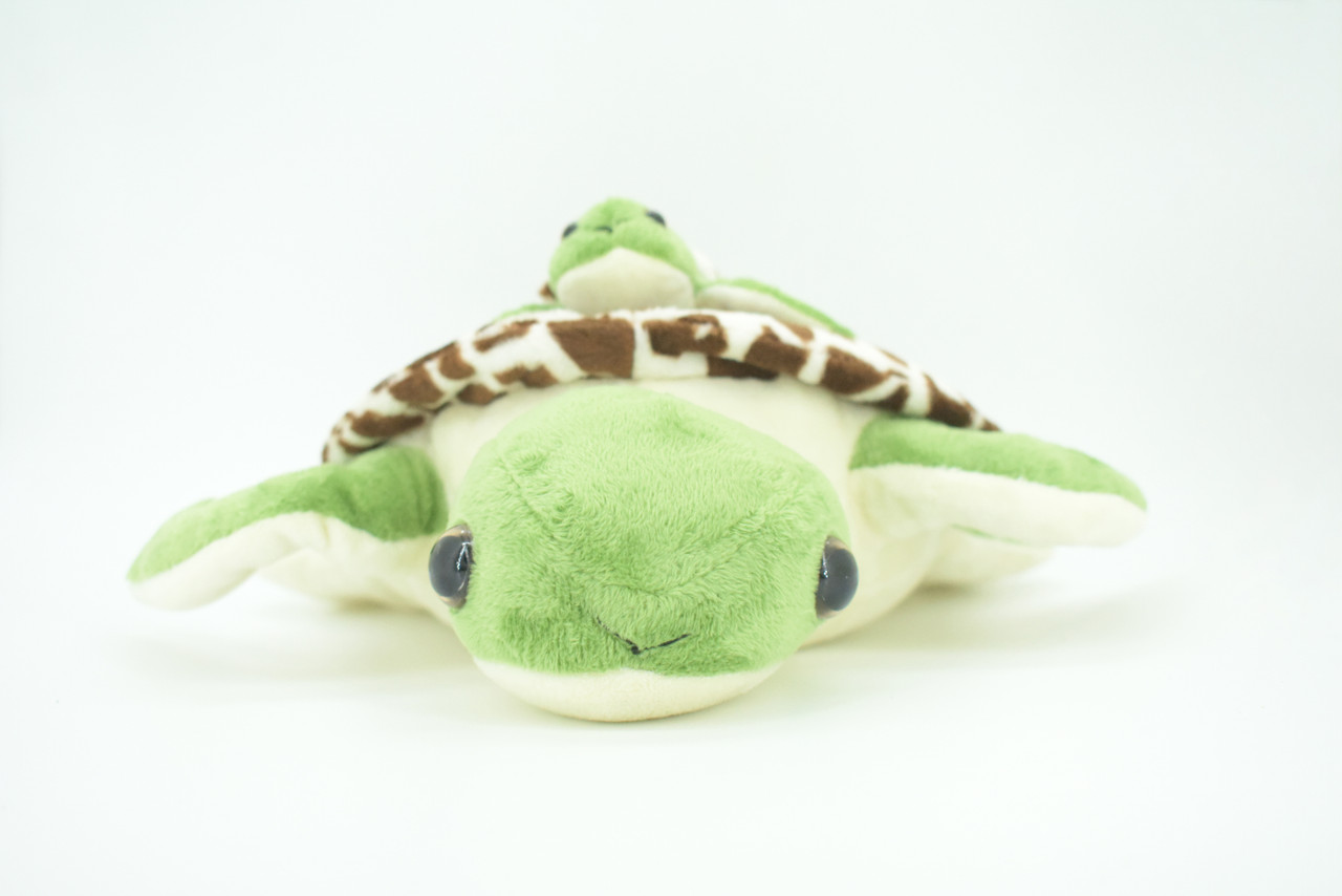 Sea Turtle with Baby, Plush Animal, Soft, Stuffed, Toy, Educational, Realistic Turtle Design, Educational, Figure, Lifelike, Replica, Gift,       10"    PK01 B497