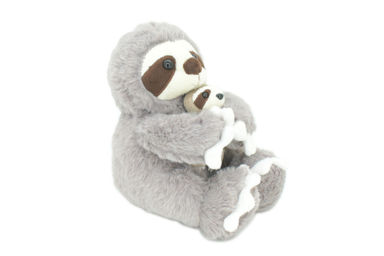 Sloth with Baby, Plush Animal, Soft, Stuffed, Toy, Educational, Realistic Sloth Design, Figure, Lifelike, Replica, Gift,        8"     PK03 B499