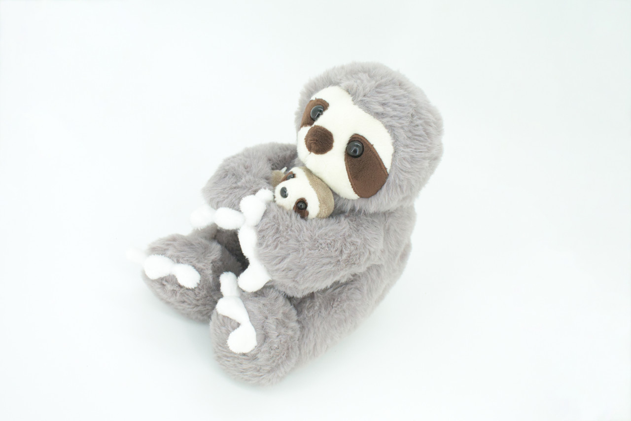 Sloth with Baby, Plush Animal, Soft, Stuffed, Toy, Educational, Realistic Sloth Design, Figure, Lifelike, Replica, Gift,        8"     PK03 B499