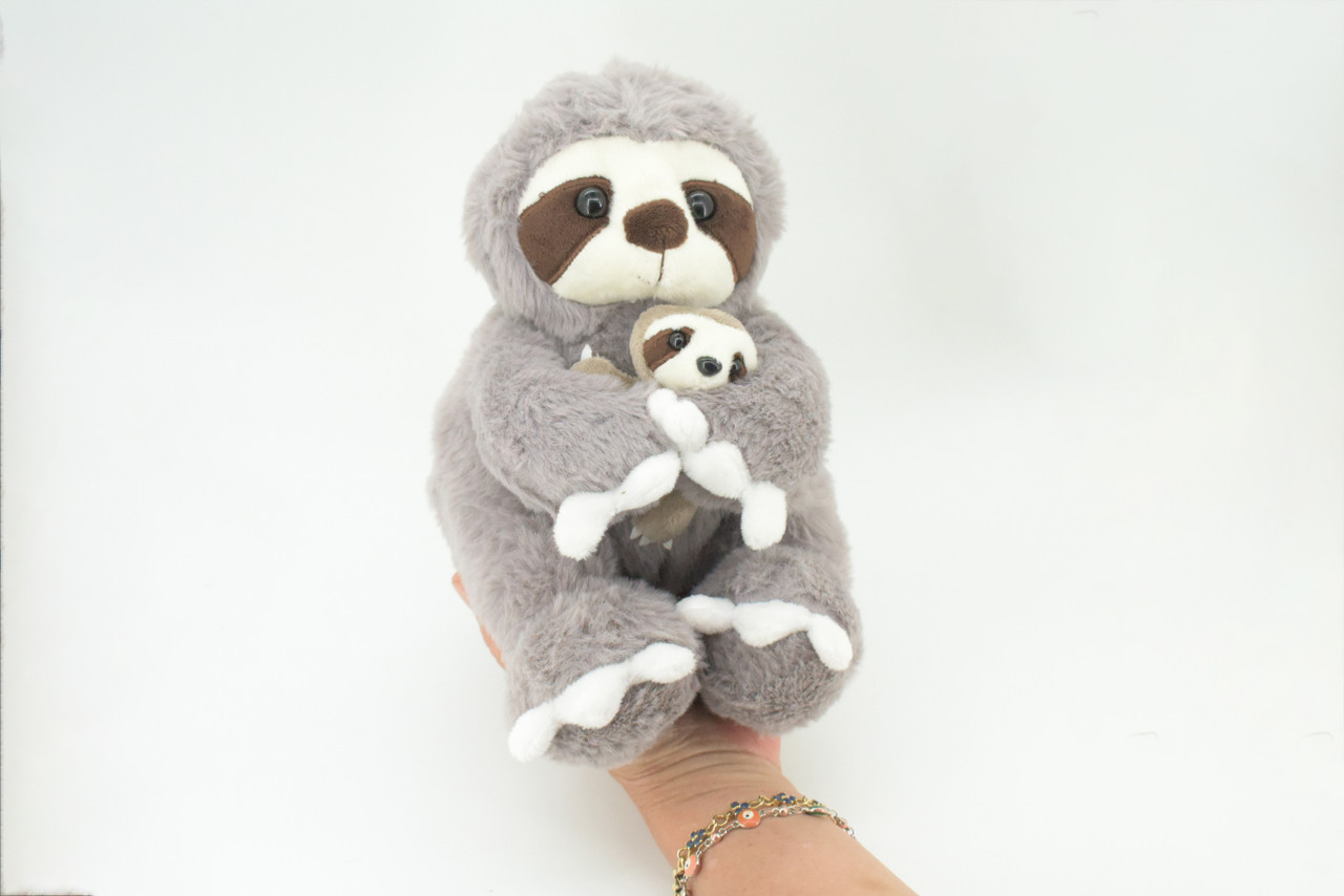 Sloth with Baby, Plush Animal, Soft, Stuffed, Toy, Educational, Realistic Sloth Design, Figure, Lifelike, Replica, Gift,        8"     PK03 B499