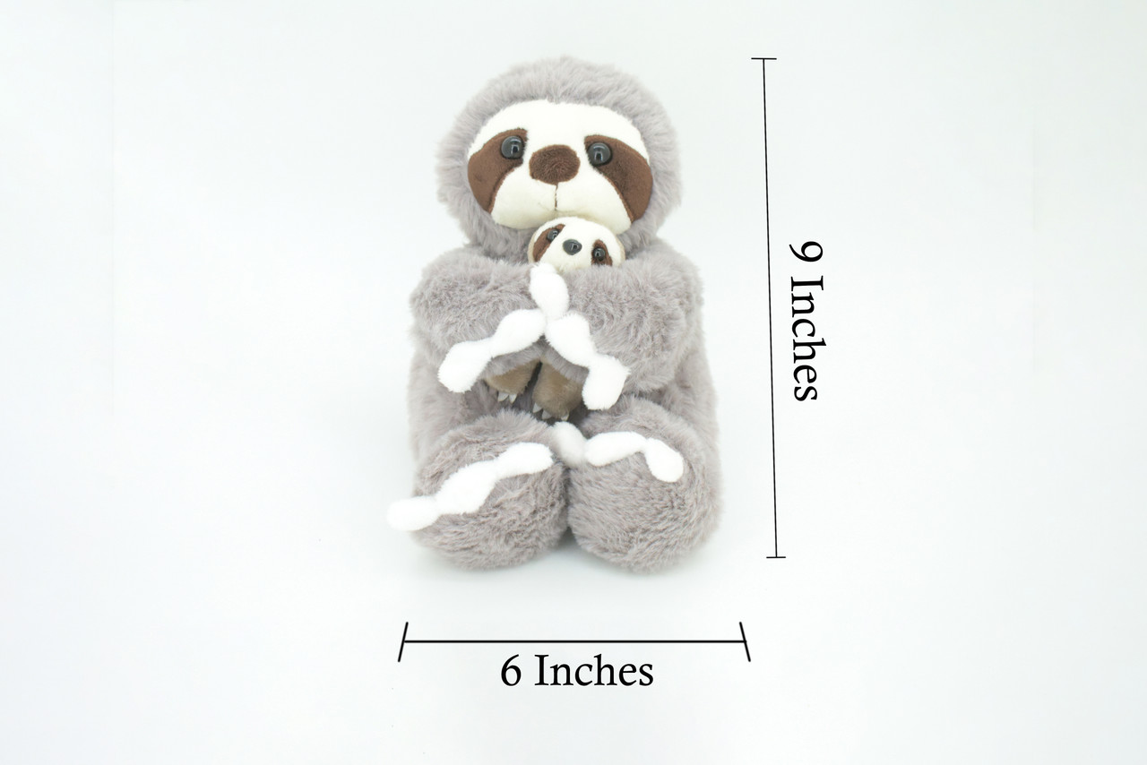 Sloth with Baby, Plush Animal, Soft, Stuffed, Toy, Educational, Realistic Sloth Design, Figure, Lifelike, Replica, Gift,        8"     PK03 B499
