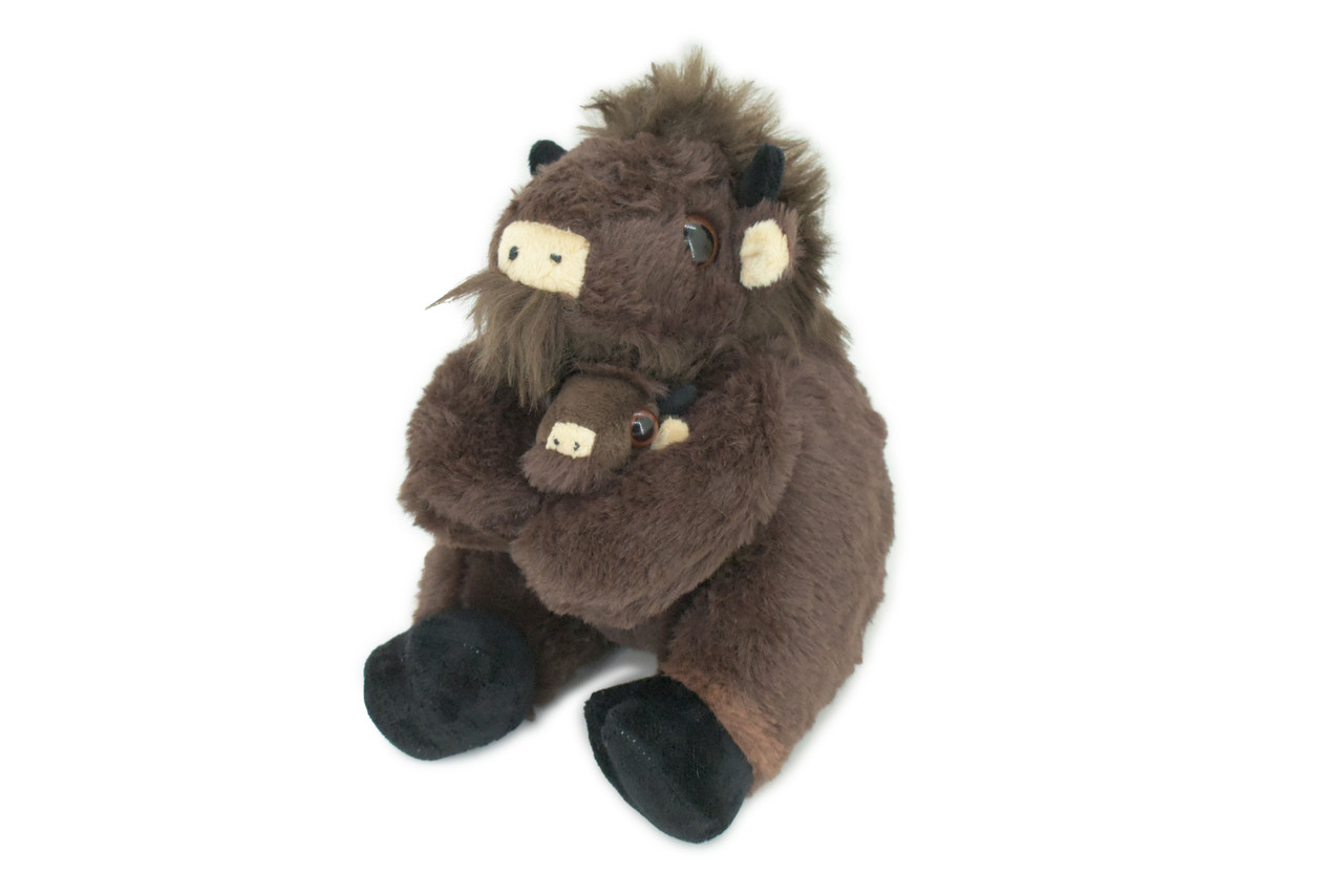 Buffalo with Baby, Plush Animal, Soft, Stuffed, Toy, Educational, Realistic Bison Design, Figure, Lifelike, Replica, Gift,        8"     PK04 B500