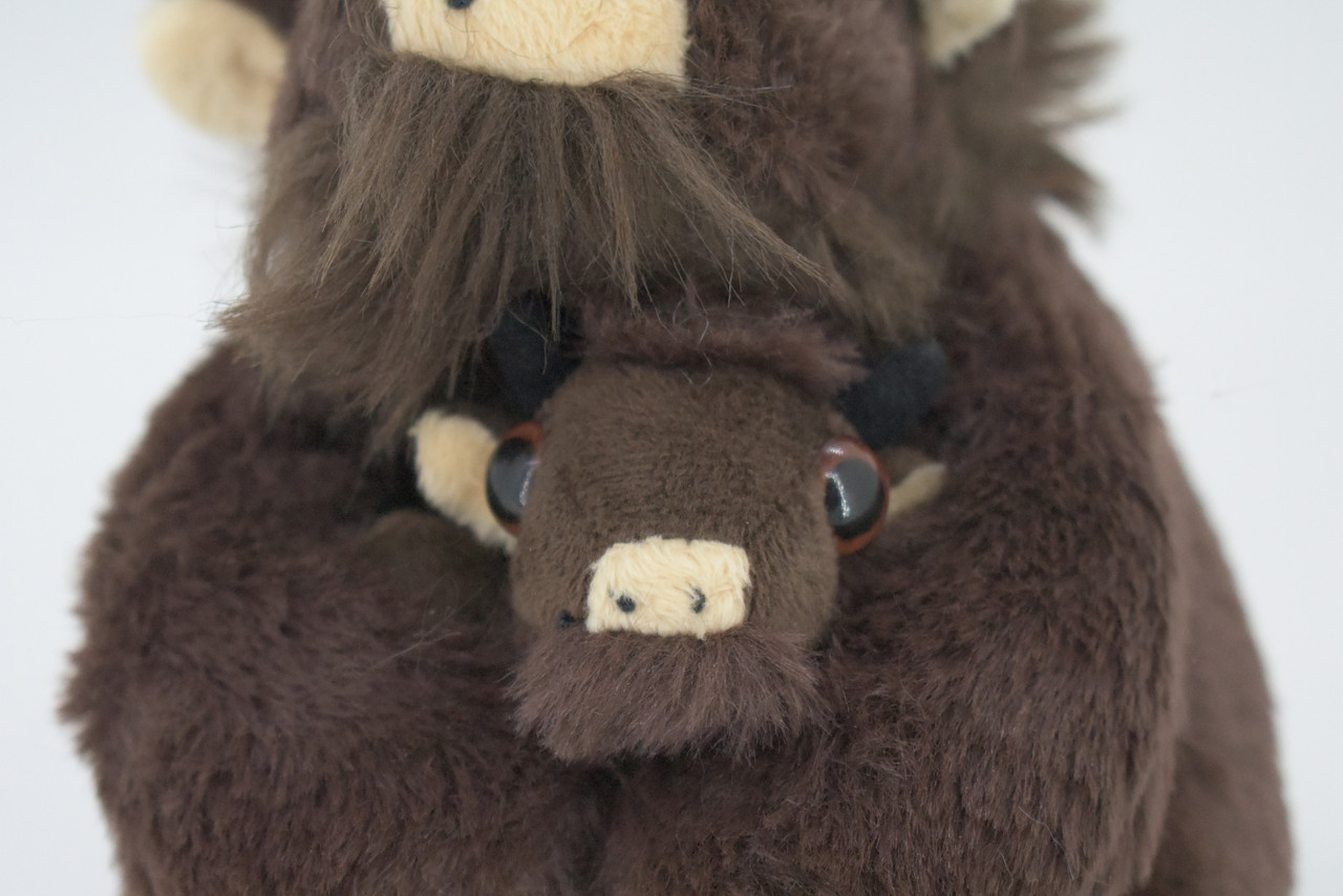 Buffalo with Baby, Plush Animal, Soft, Stuffed, Toy, Educational, Realistic Bison Design, Figure, Lifelike, Replica, Gift,        8"     PK04 B500