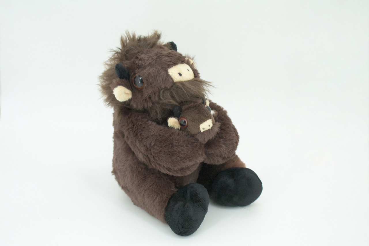 Buffalo with Baby, Plush Animal, Soft, Stuffed, Toy, Educational, Realistic Bison Design, Figure, Lifelike, Replica, Gift,        8"     PK04 B500