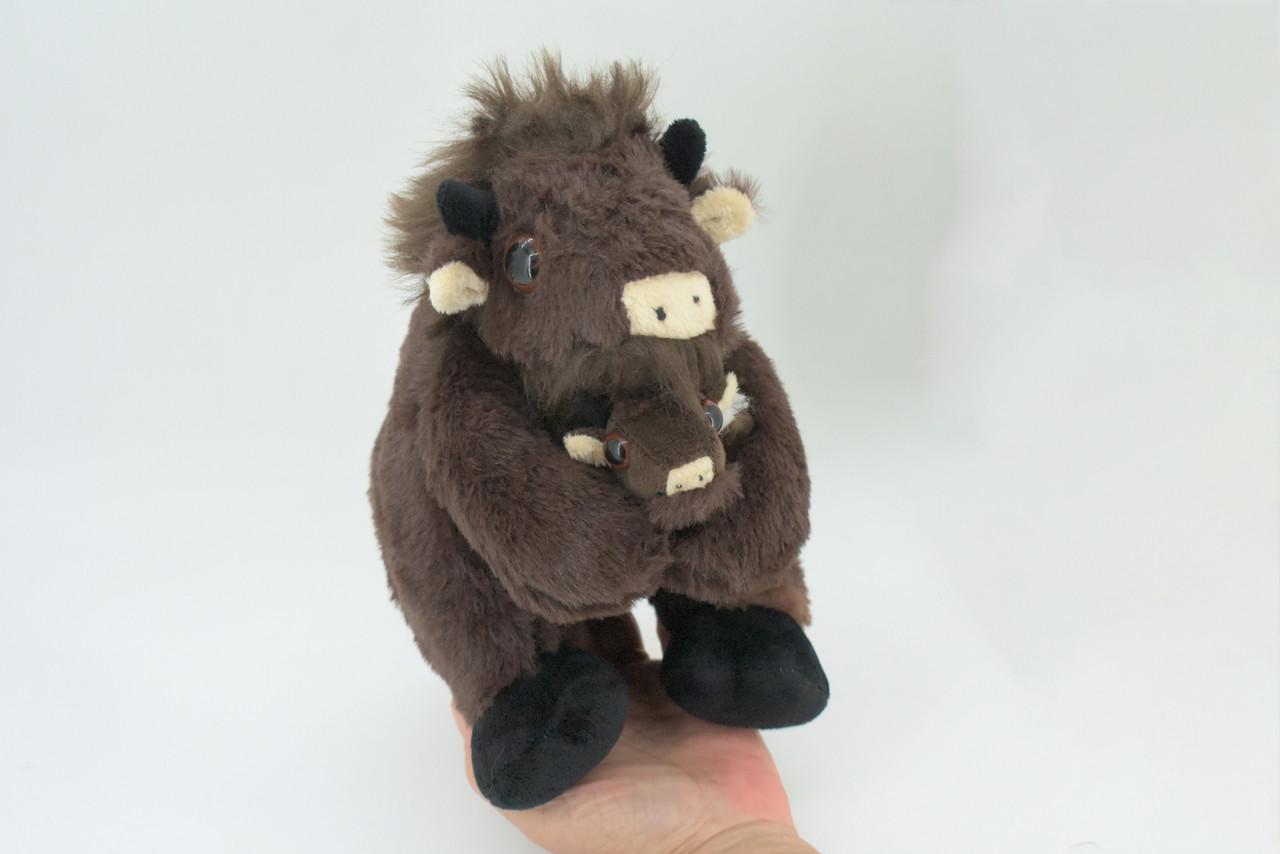 Buffalo with Baby, Plush Animal, Soft, Stuffed, Toy, Educational, Realistic Bison Design, Figure, Lifelike, Replica, Gift,        8"     PK04 B500