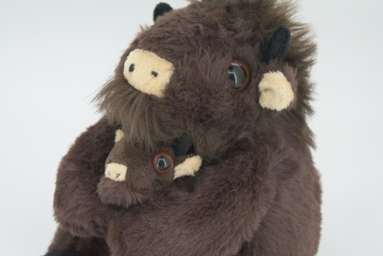 Buffalo with Baby, Plush Animal, Soft, Stuffed, Toy, Educational, Realistic Bison Design, Figure, Lifelike, Replica, Gift,        8"     PK04 B500