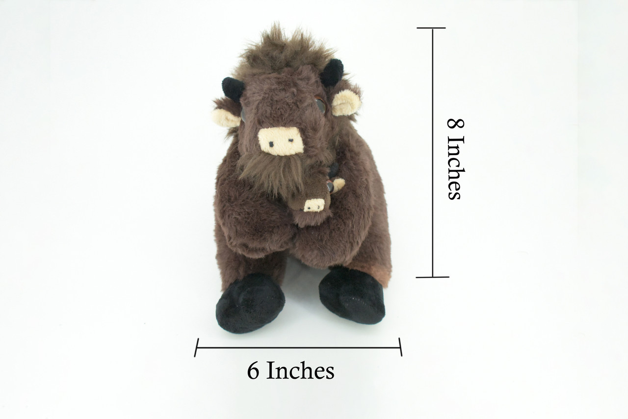 Buffalo with Baby, Plush Animal, Soft, Stuffed, Toy, Educational, Realistic Bison Design, Figure, Lifelike, Replica, Gift,        8"     PK04 B500