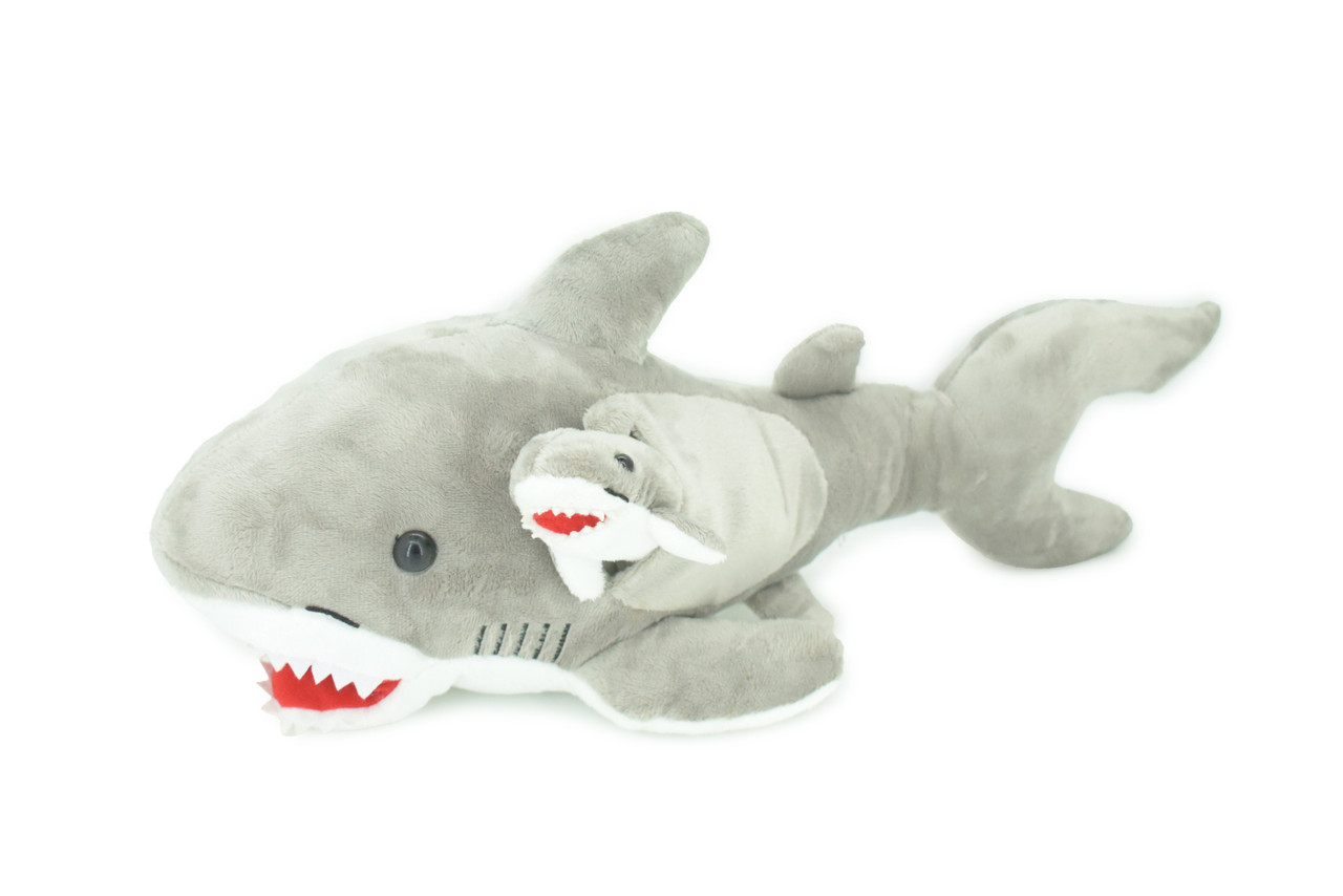 Shark with Baby, Plush Animal, Soft, Stuffed, Toy, Educational, Realistic Shark Design, Figure, Lifelike, Replica, Gift,       18"     PK05 B501