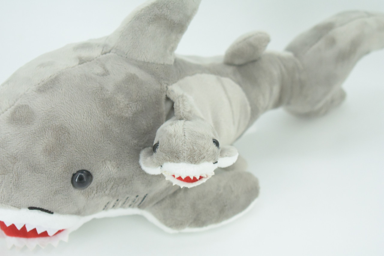 Shark with Baby, Plush Animal, Soft, Stuffed, Toy, Educational, Realistic Shark Design, Figure, Lifelike, Replica, Gift,       18"     PK05 B501