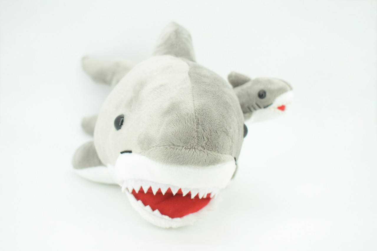 Shark with Baby, Plush Animal, Soft, Stuffed, Toy, Educational, Realistic Shark Design, Figure, Lifelike, Replica, Gift,       18"     PK05 B501