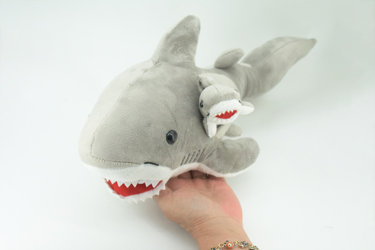 Shark with Baby, Plush Animal, Soft, Stuffed, Toy, Educational, Realistic Shark Design, Figure, Lifelike, Replica, Gift,       18"     PK05 B501