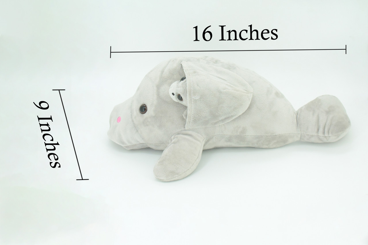 Manatee  with Baby, Plush Animal, Soft, Stuffed, Toy, Educational, Realistic Manatee Design, Figure, Lifelike, Replica, Gift,       16"     PK07 B503