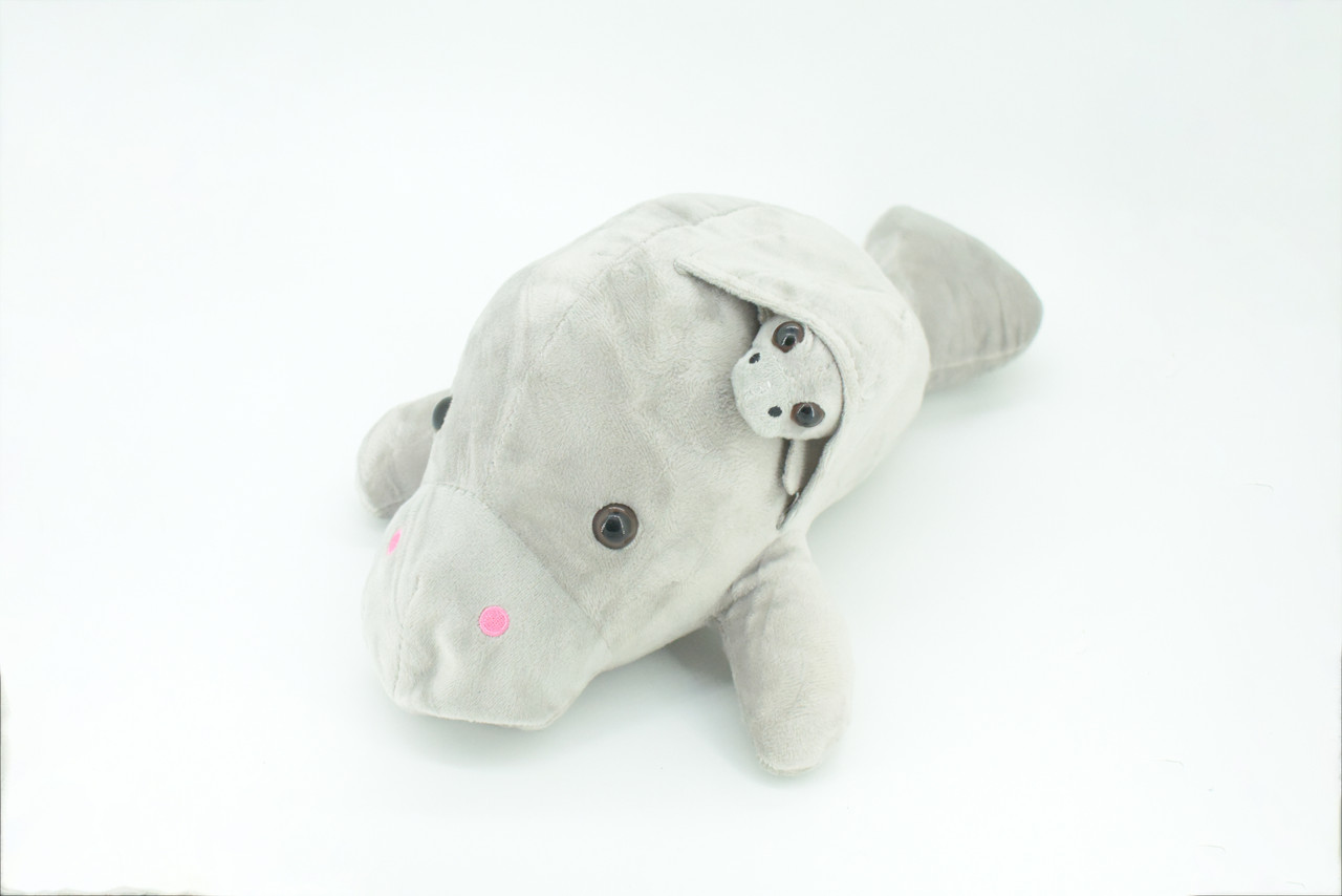 Manatee  with Baby, Plush Animal, Soft, Stuffed, Toy, Educational, Realistic Manatee Design, Figure, Lifelike, Replica, Gift,       16"     PK07 B503