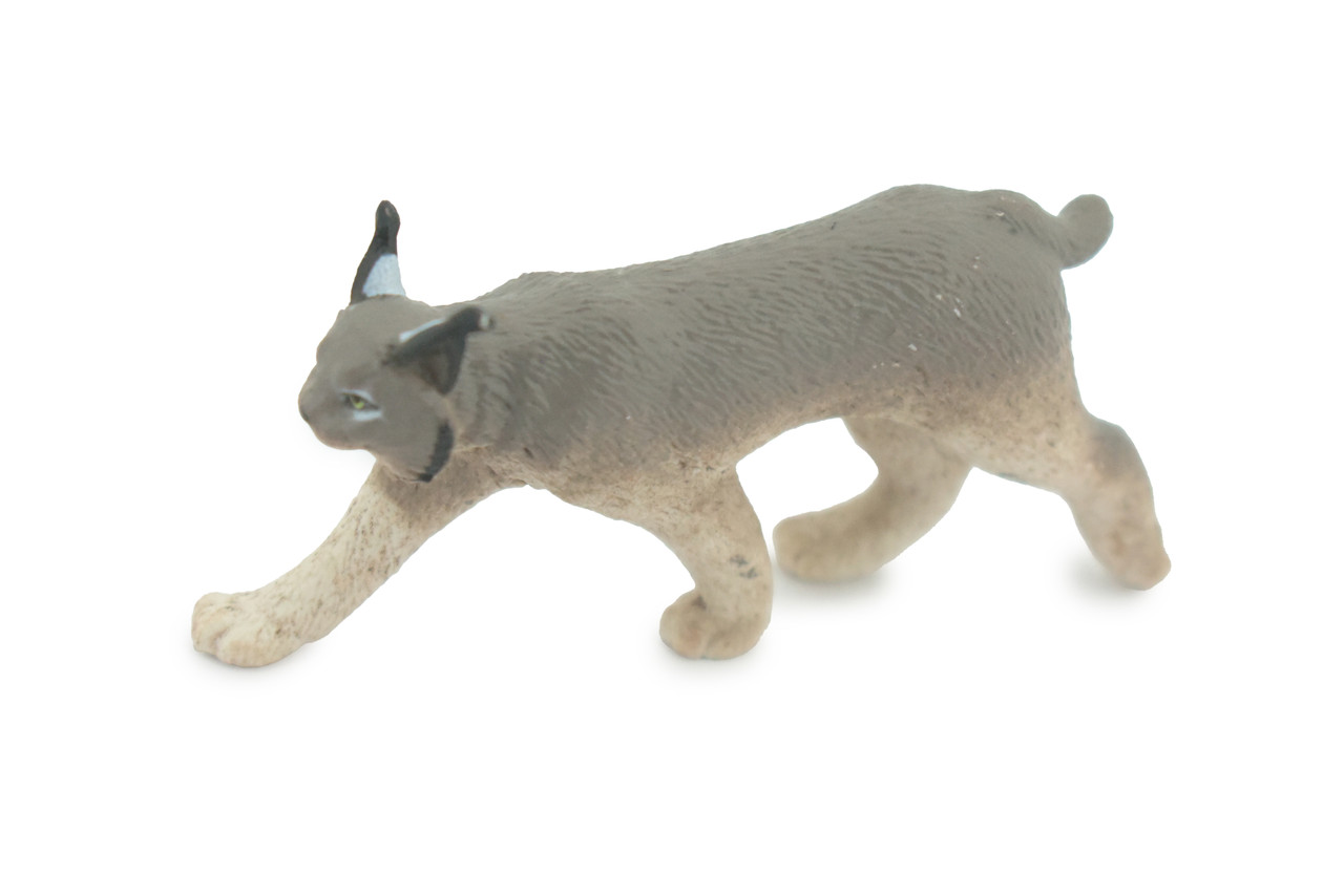 Lynx, Hand Painted, Gray, Educational, Rubber Cat, Realistic Figure, Lifelike Model, Figurine, Replica, Gift,      2 3/4"    SF20 B31   