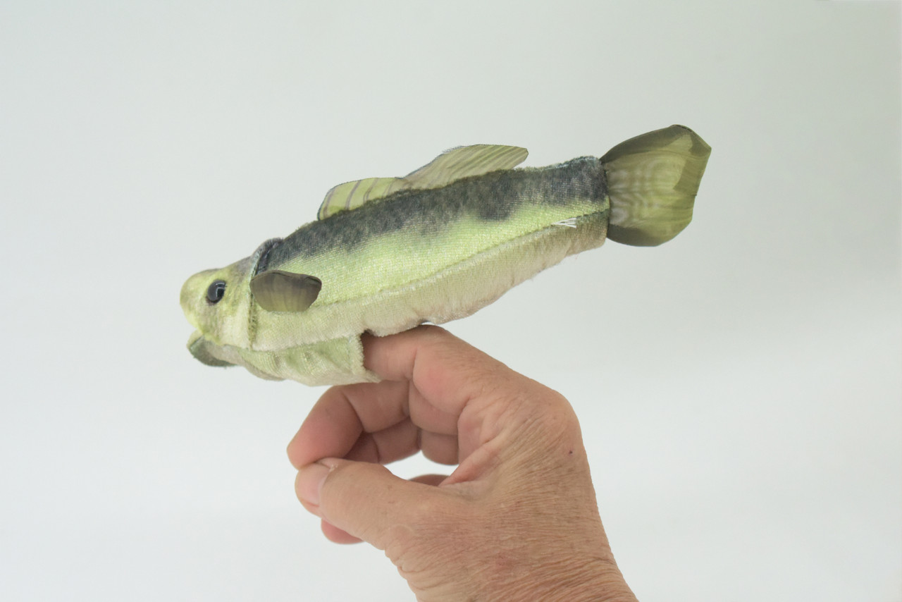 Large Mouth Bass Finger Puppet, Very Nice Plush Bass, Stuffed Fish, Educational, Realistic, Lifelike Model, Gift,   7"   FM01 B233