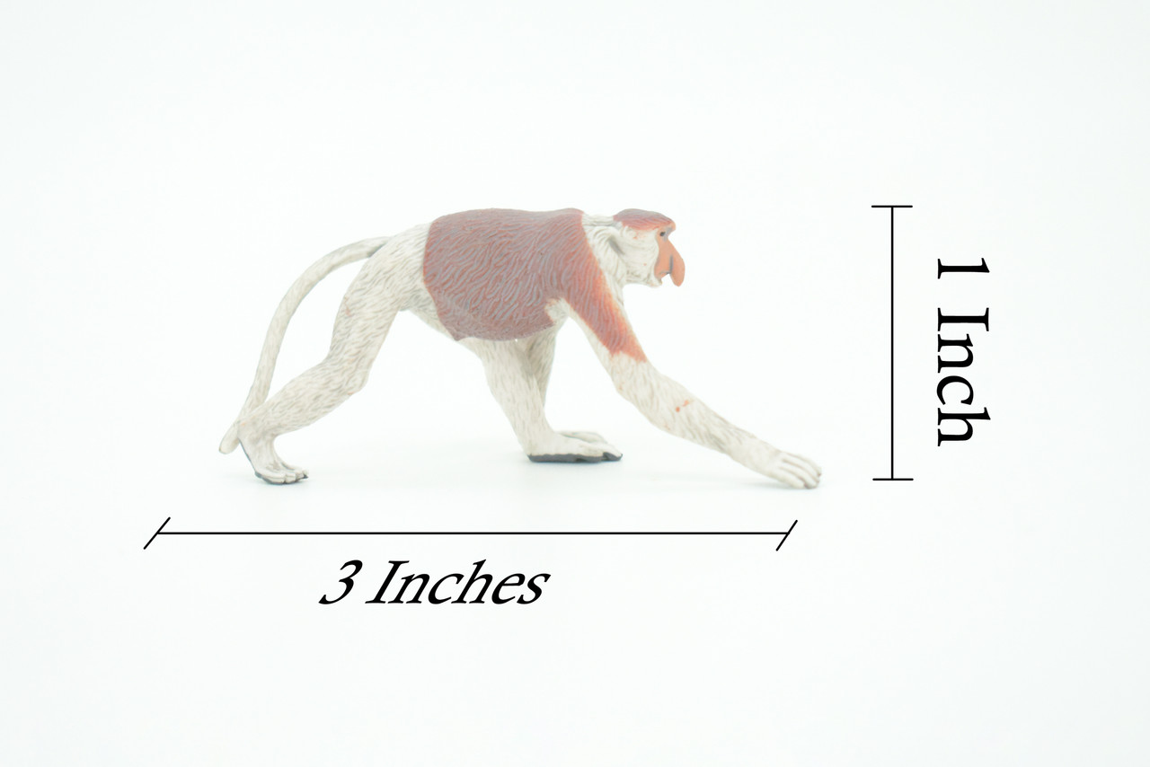 Proboscis Monkey, Long-Nosed Monkey, Hand Painted, Educational, Rubber Primate, Realistic Figure, Lifelike, Gift,   3"    SF66 B16