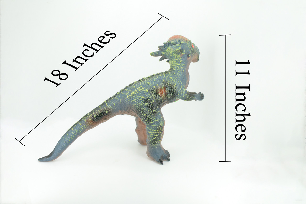 Pachycephalosaurs, Thick-headed lizard, Cretaceous Dinosaur, Hand Painted, Educational, Soft Rubber, Lifelike Model, 18 Inches, 11 Inches Tall.