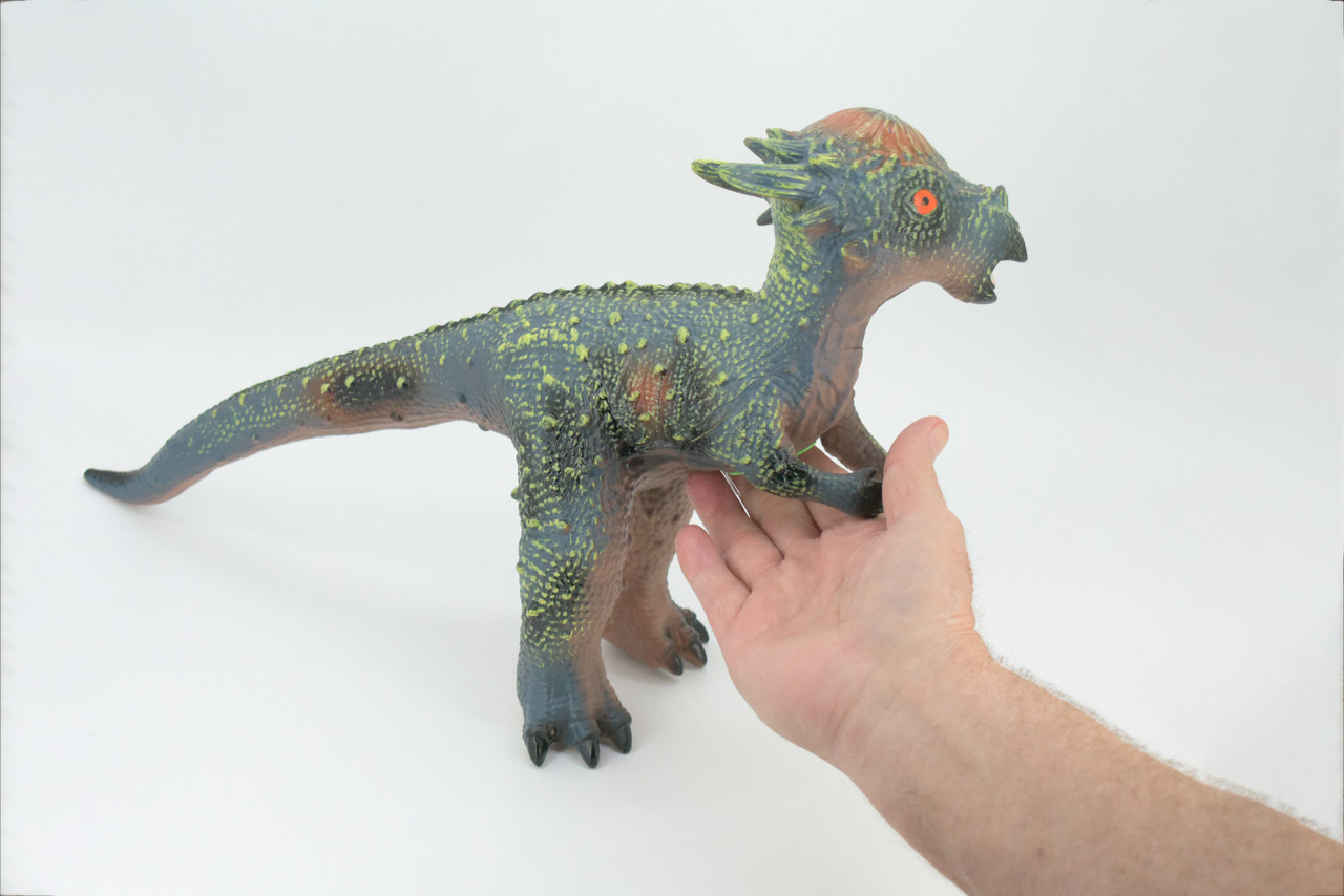 Pachycephalosaurs, Thick-headed lizard, Cretaceous Dinosaur, Hand Painted, Educational, Soft Rubber, Lifelike Model, 18 Inches, 11 Inches Tall.