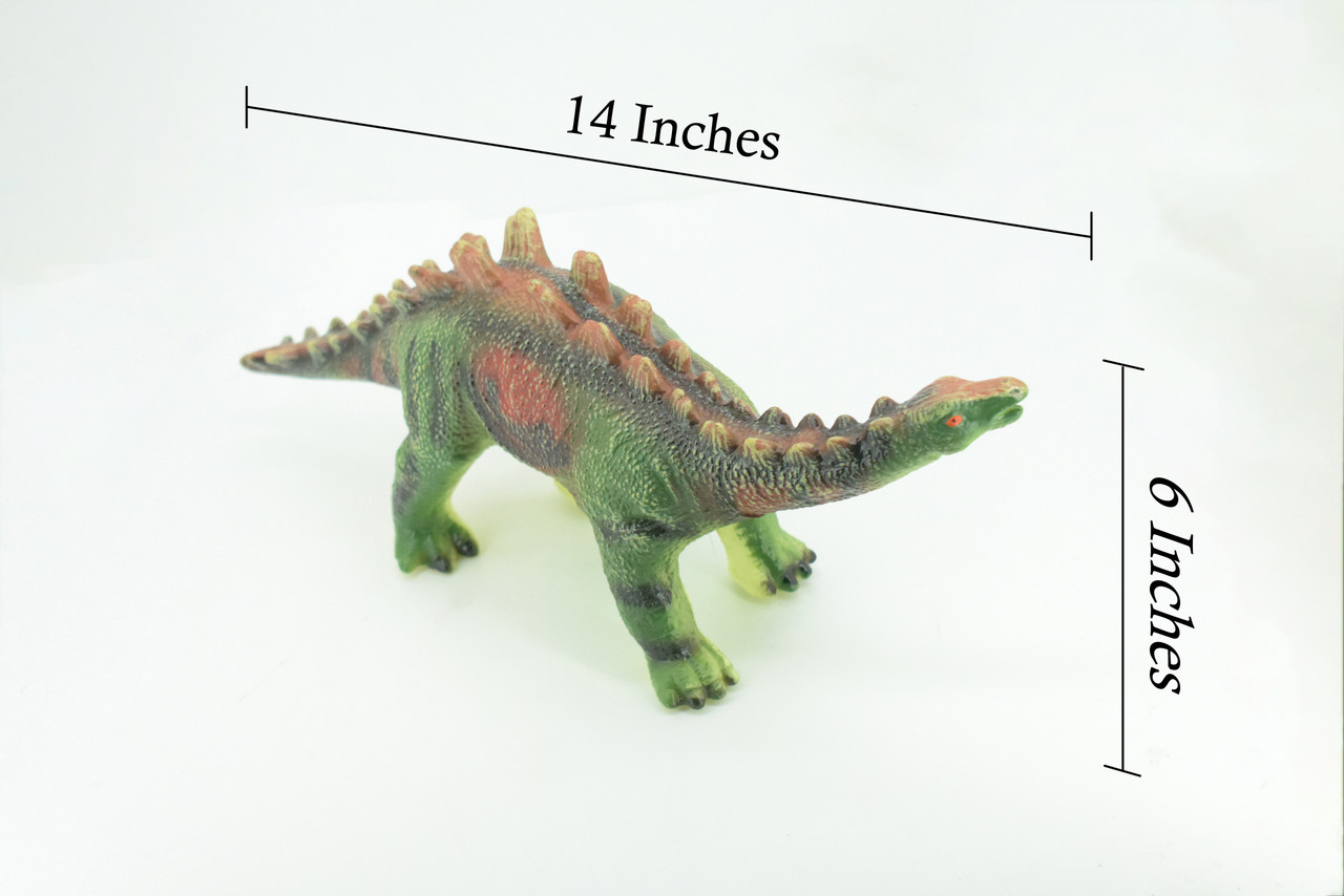 Stegosaurus, Plate-backed Dinosaur, Jurassic, Hand Painted, Educational, Soft Rubber, Lifelike Model,   14 Inches Long, 6 Inches Tall.