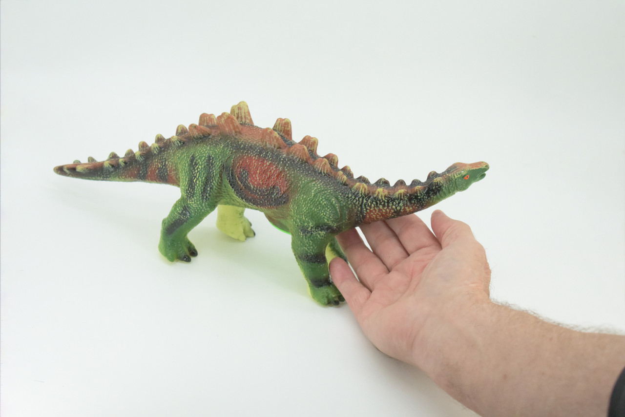 Stegosaurus, Plate-backed Dinosaur, Jurassic, Hand Painted, Educational, Soft Rubber, Lifelike Model,   14 Inches Long, 6 Inches Tall.