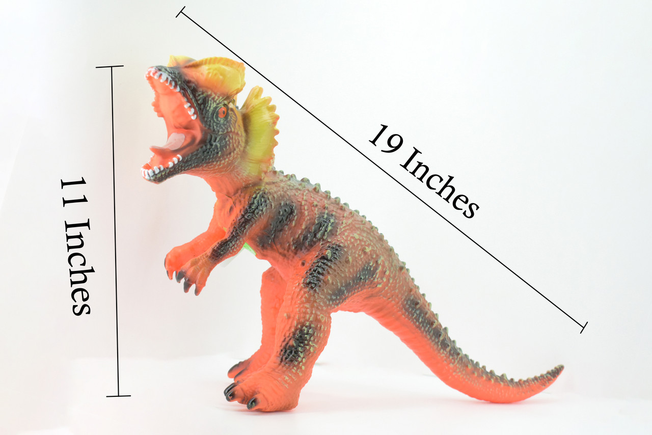 Dilophosaurus, Double-Crested Lizard, Early Jurassic period, Hand Painted, Educational, Soft Rubber, Lifelike Model, Gift,    19"   AR18 B310 