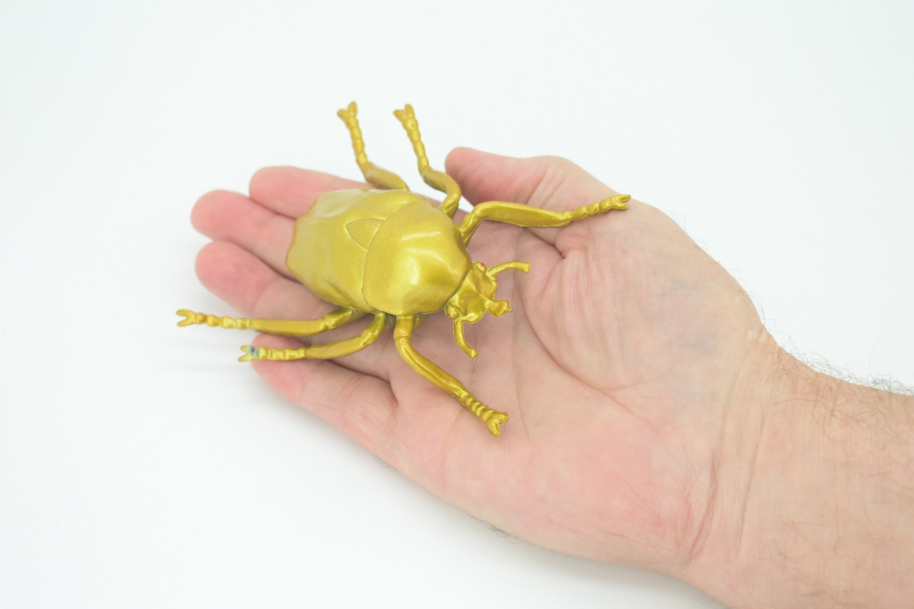 Gold Beetle, Resplendent Beetle, Hand Painted, Rubber Insect, Educational, Realistic Figure, Lifelike Model,  4 1/2 Inches Long.
