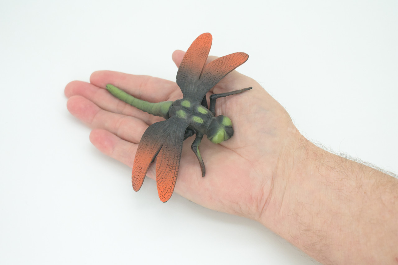 Dragonfly, Green and Red, Emerald Dragonflies, Hand Painted, Rubber Insect, Educational, Realistic Figure, Lifelike Model, 5 Inches.