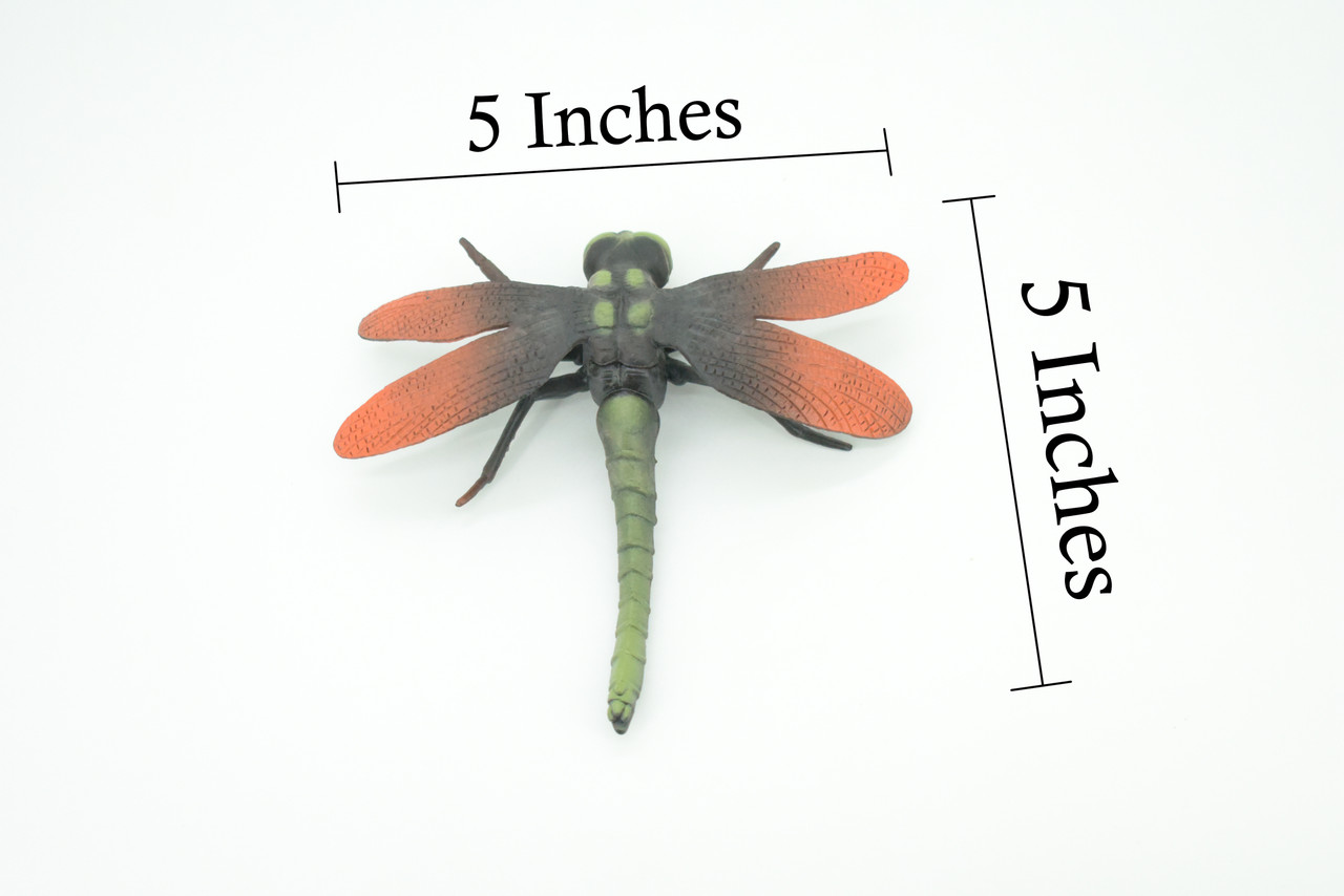 Dragonfly, Green and Red, Emerald Dragonflies, Hand Painted, Rubber Insect, Educational, Realistic Figure, Lifelike Model, 5 Inches.
