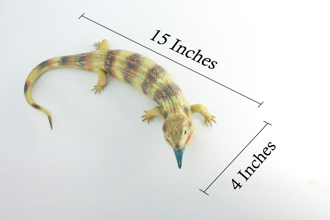 Blue Tongue Skink, High Quality, Hard Rubber Lizard, Hand Painted, Realistic Reptile, Toy Figure, Model, Replica, Kids, Educational, 15 Inches.