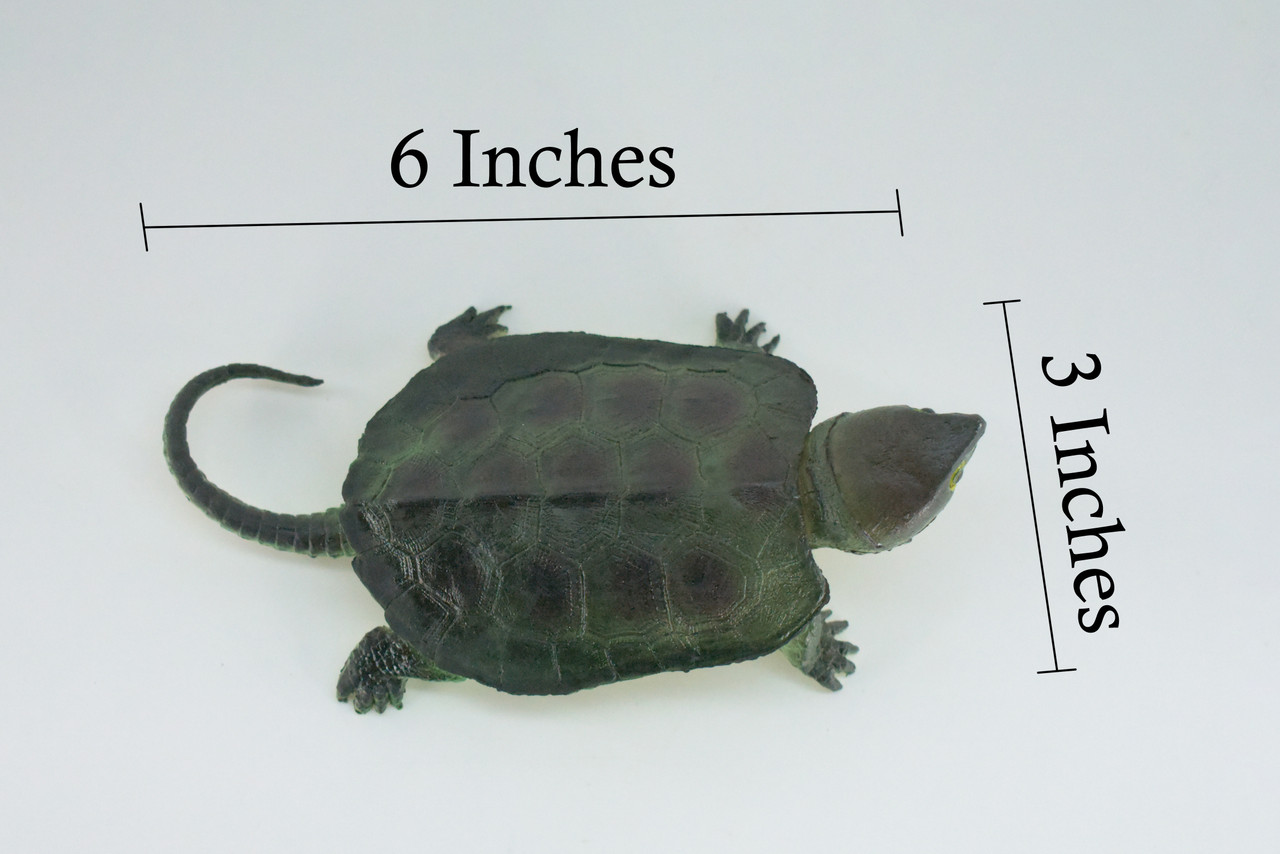 Snapping Turtle, Hand Painted, High Quality, Hard Rubber Turtle,  Realistic Reptile, Toy Figure, Model, Replica, Kids, Educational, Gift,    6"   IM15 B657