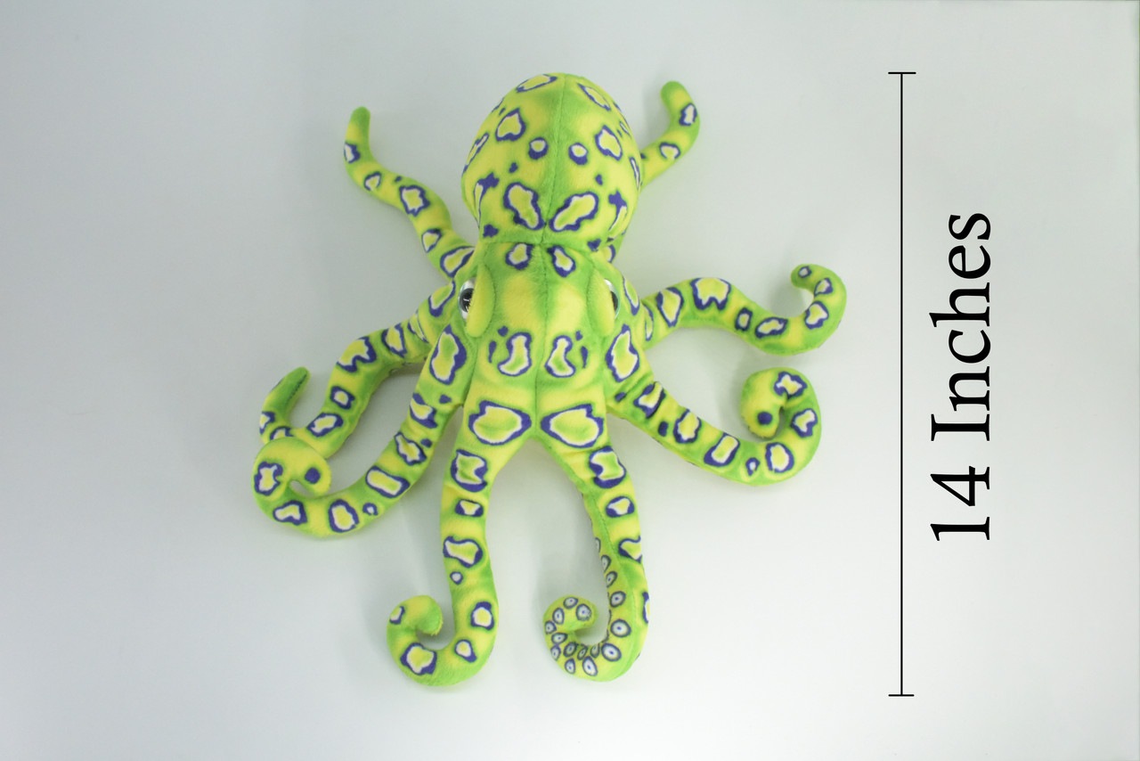Octopus, Green Plush Animal, Soft, Stuffed Toy, Educational, Realistic, Beautiful Design, Figure, Lifelike, Replica, Gift,      14"   RI52 B661