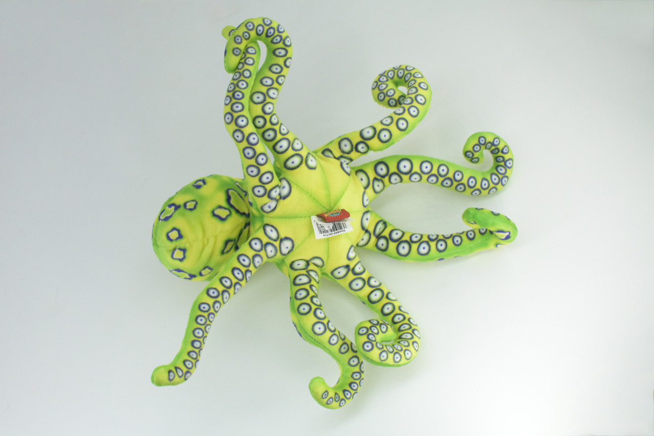 Octopus, Green Plush Animal, Soft, Stuffed Toy, Educational, Realistic, Beautiful Design, Figure, Lifelike, Replica, Gift,      14"   RI52 B661