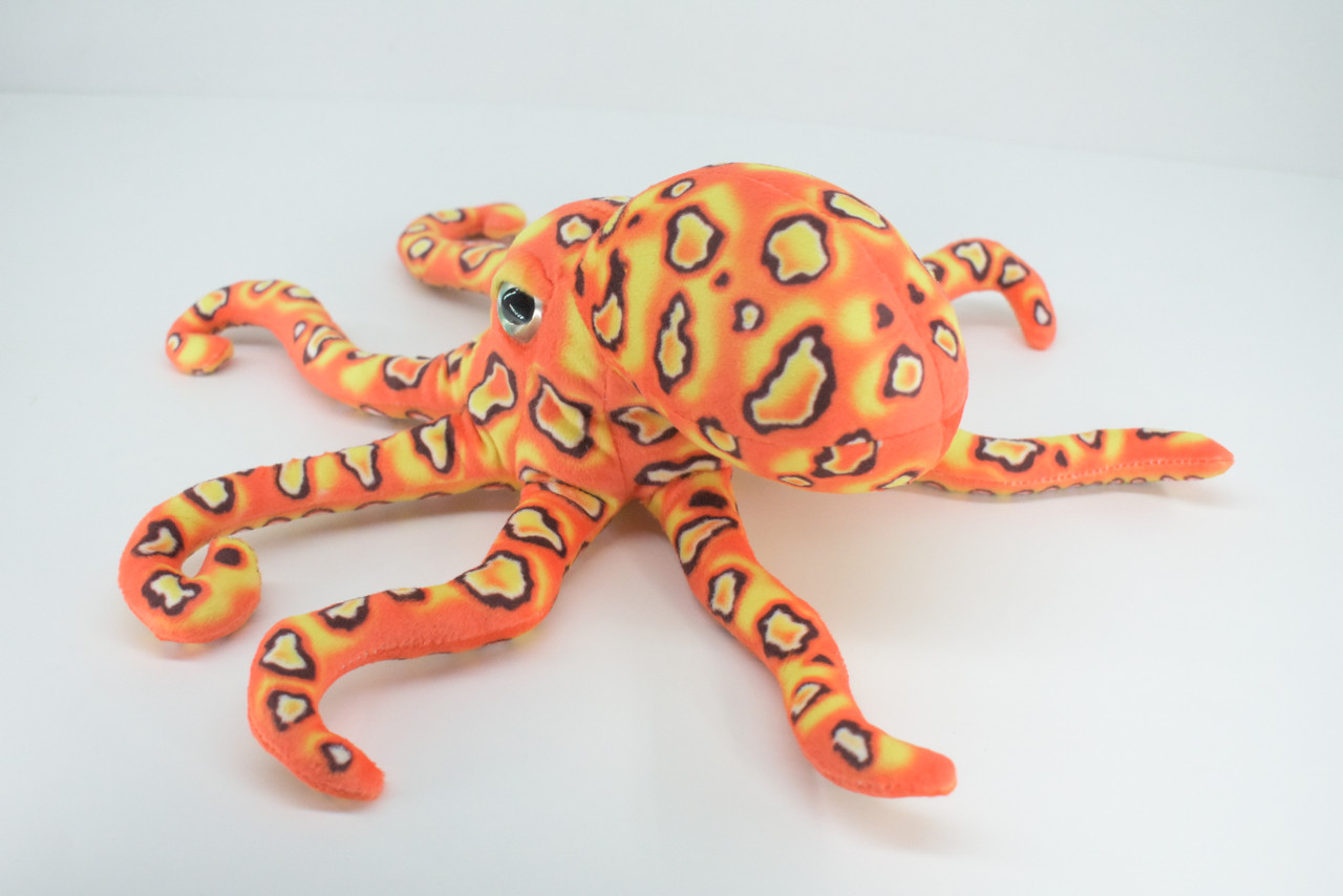 Octopus, Orange, Plush Animal, Soft, Stuffed Toy, Educational, Realistic, Beautiful Design, Figure, Lifelike, Replica, Gift,      14"   RI53 B663