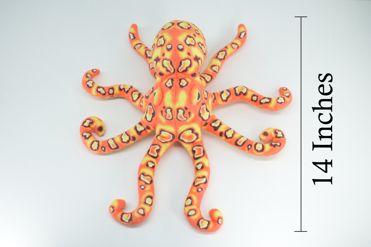 Octopus, Orange, Plush Animal, Soft, Stuffed Toy, Educational, Realistic, Beautiful Design, Figure, Lifelike, Replica, Gift,      14"   RI53 B663