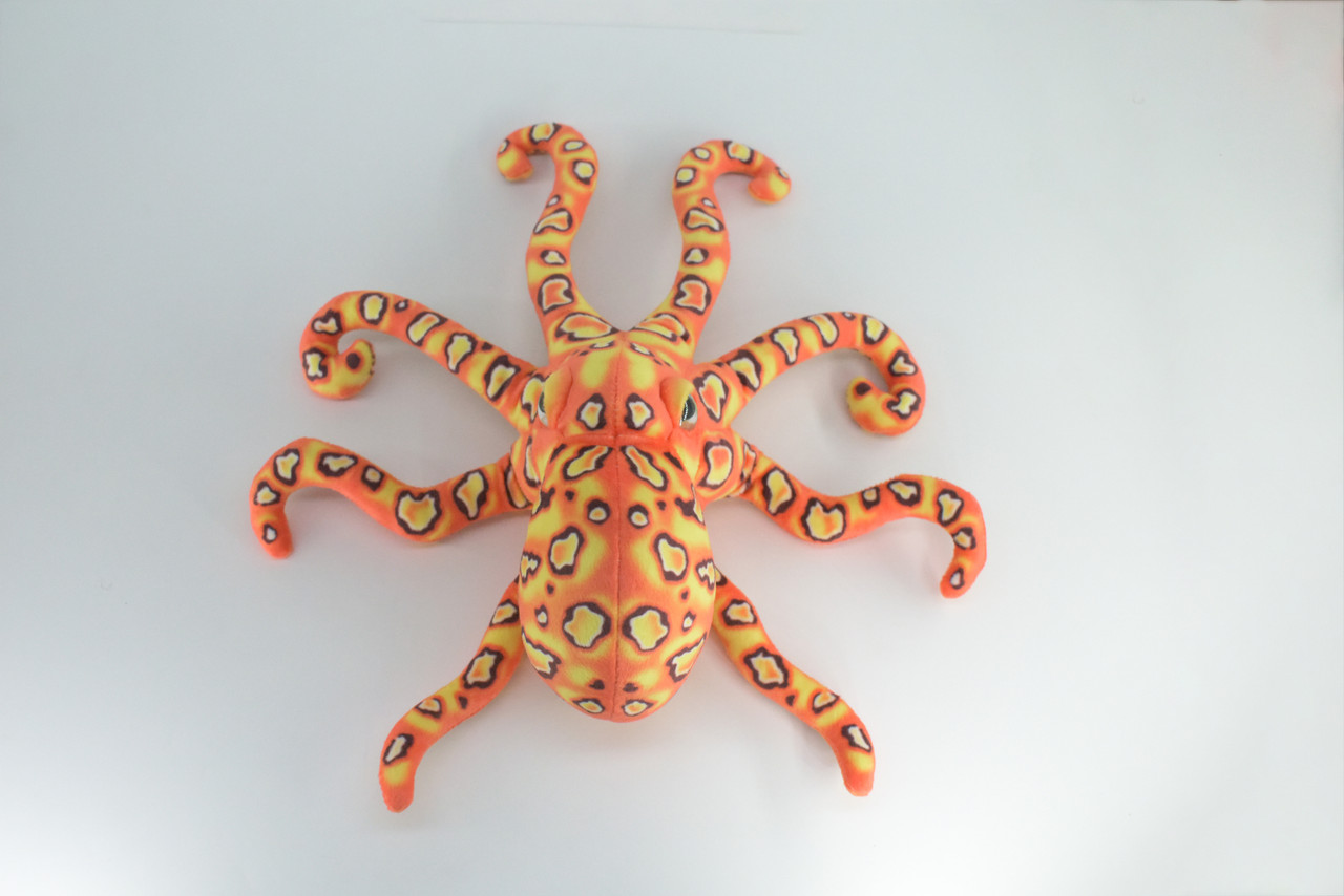 Octopus, Orange, Plush Animal, Soft, Stuffed Toy, Educational, Realistic, Beautiful Design, Figure, Lifelike, Replica, Gift,      14"   RI53 B663