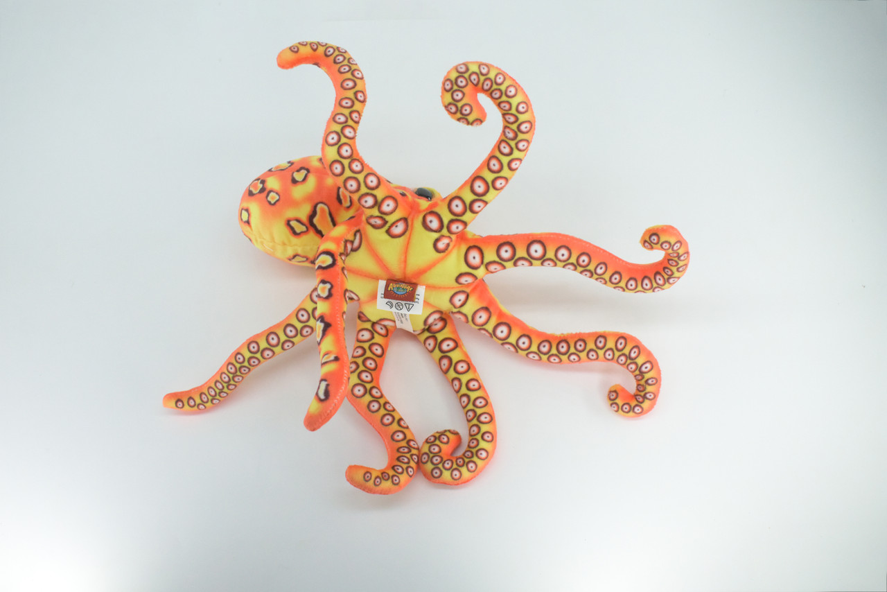 Octopus, Orange, Plush Animal, Soft, Stuffed Toy, Educational, Realistic, Beautiful Design, Figure, Lifelike, Replica, Gift,      14"   RI53 B663