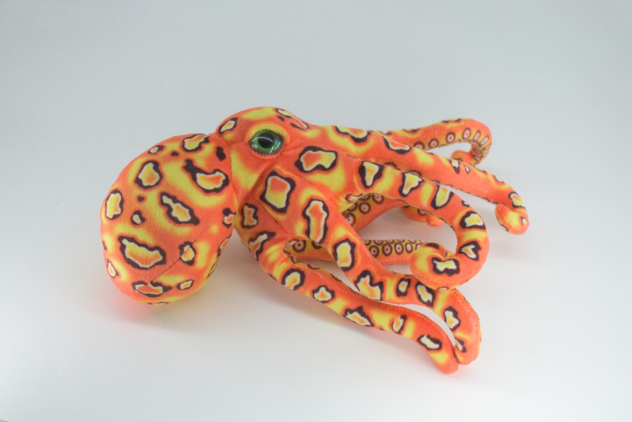 Octopus, Orange, Plush Animal, Soft, Stuffed Toy, Educational, Realistic, Beautiful Design, Figure, Lifelike, Replica, Gift,      14"   RI53 B663