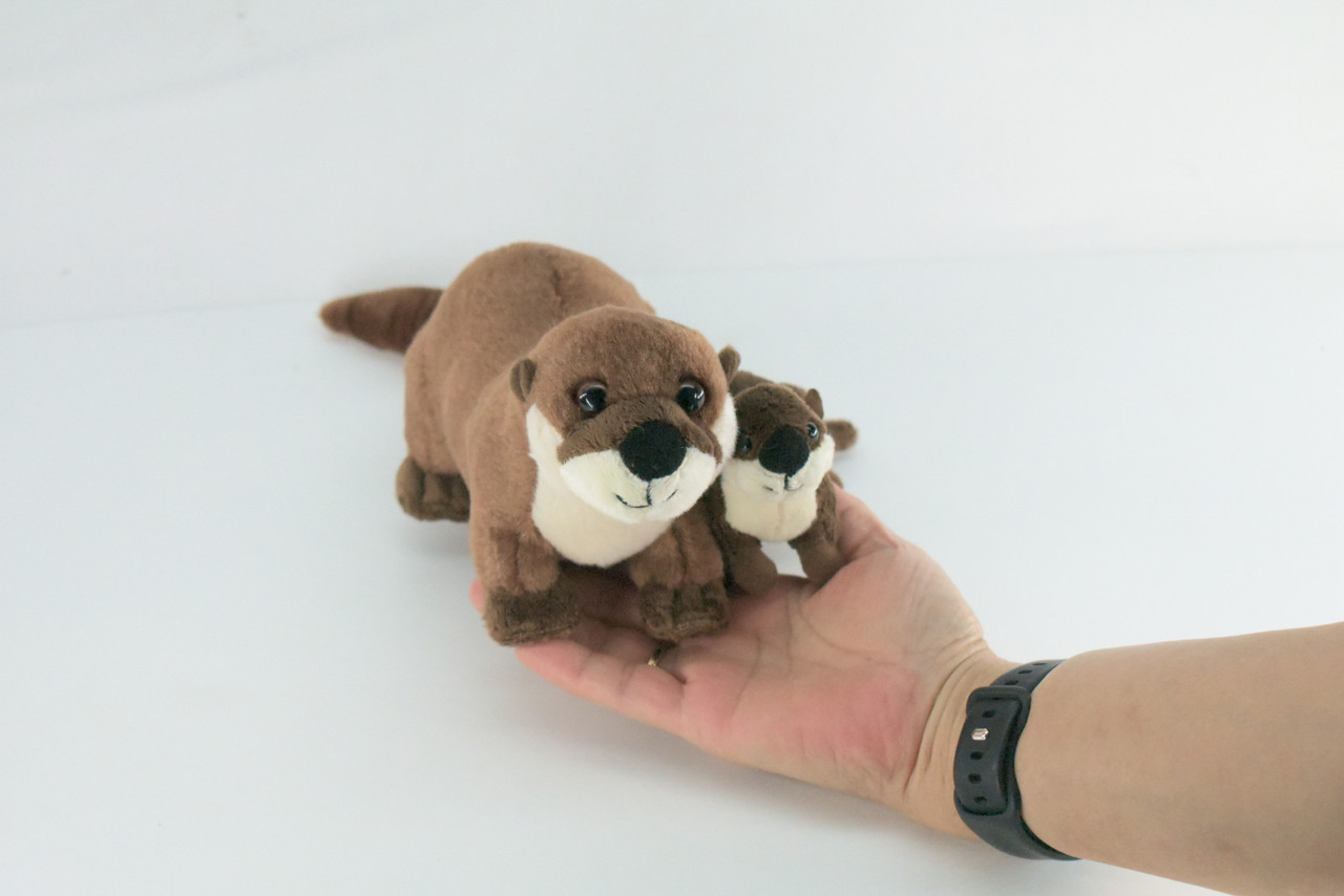 River Otter with Baby, Very Cute Plush Animal, Soft, Stuffed Toy, Educational, Realistic, Beautiful Design, Figure, Lifelike, Replica, Gift,     11"   RI66 B661